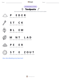 Tandpasta afdrukbare werkblad voorbeeld