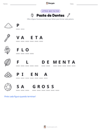 Prévia da folha de atividades imprimível Pasta de Dentes