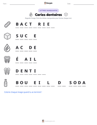 Aperçu de la feuille de travail imprimable Caries dentaires