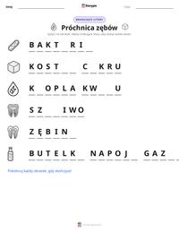 Podgląd drukowalnego arkusza ćwiczeń Próchnica zębów
