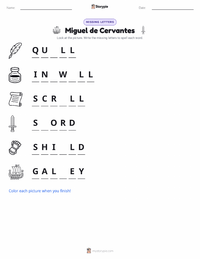Miguel de Cervantes printable worksheet preview