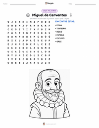 Prévia da folha de atividades imprimível Miguel de Cervantes