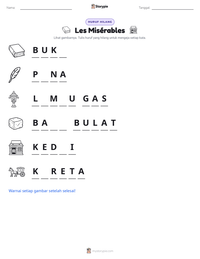 Prabaca lembar kerja cetak Les Misérables