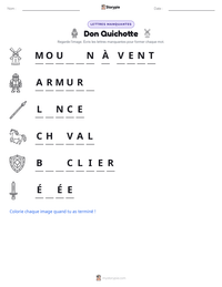Aperçu de la feuille de travail imprimable Don Quichotte