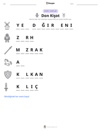 Don Kişot yazdırılabilir çalışma sayfası önizlemesi