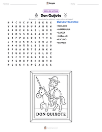 Vista previa de la hoja de trabajo imprimible de Don Quijote