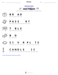 Jean Valjean printable worksheet preview