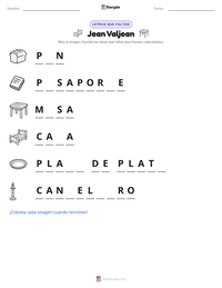 Vista previa de la hoja de trabajo imprimible de Jean Valjean