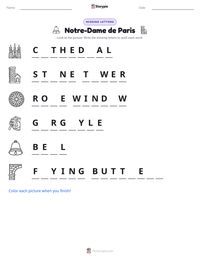 Notre-Dame de Paris printable worksheet preview