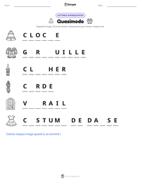 Aperçu de la feuille de travail imprimable Quasimodo