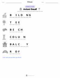 Antoni Gaudí printable worksheet preview