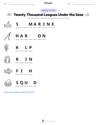 Twenty Thousand Leagues Under the Seas printable worksheet preview