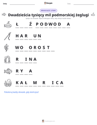 Podgląd drukowalnego arkusza ćwiczeń Dwadzieścia tysięcy mil podmorskiej żeglugi