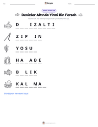 Denizler Altında Yirmi Bin Fersah yazdırılabilir çalışma sayfası önizlemesi