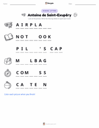 Antoine de Saint-Exupéry printable worksheet for kids