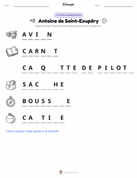 Feuille de travail imprimable Antoine de Saint-Exupéry pour les enfants