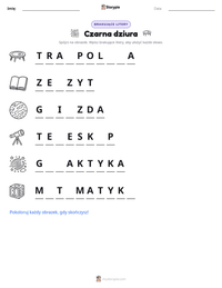 Podgląd drukowalnego arkusza ćwiczeń Czarna dziura