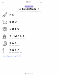 Sarojini Naidu printable worksheet preview