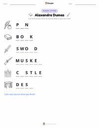 Alexandre Dumas printable worksheet preview