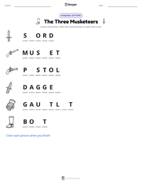 The Three Musketeers printable worksheet preview
