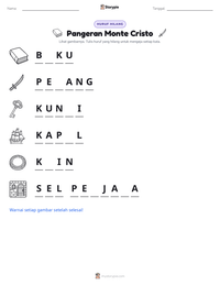 Prabaca lembar kerja cetak Pangeran Monte Cristo
