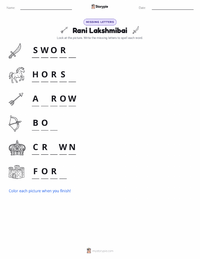 Rani Lakshmibai printable worksheet preview