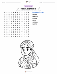 Vista previa de la hoja de trabajo imprimible de Rani Lakshmibai