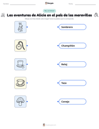 Hoja de trabajo imprimible de Las aventuras de Alicia en el país de las maravillas para niños