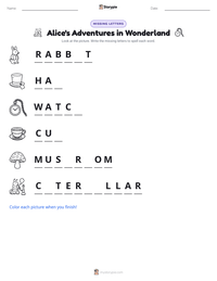 Alice's Adventures in Wonderland printable worksheet preview