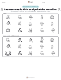 Vista previa de la hoja de trabajo imprimible de Las aventuras de Alicia en el país de las maravillas