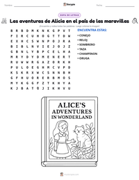 Vista previa de la hoja de trabajo imprimible de Las aventuras de Alicia en el país de las maravillas