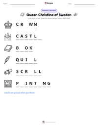 Queen Christina of Sweden printable worksheet preview