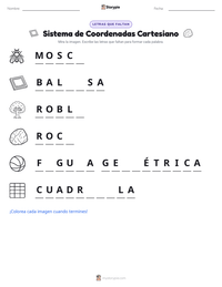 Vista previa de la hoja de trabajo imprimible de Sistema de Coordenadas Cartesianas