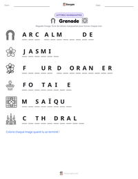 Aperçu de la feuille de travail imprimable Grenade