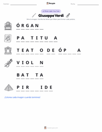 Vista previa de la hoja de trabajo imprimible de Giuseppe Verdi