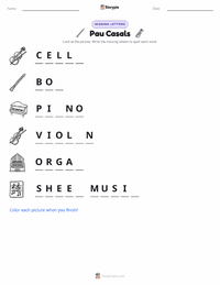 Pau Casals printable worksheet preview