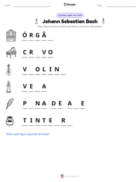 Prévia da folha de atividades imprimível Johann Sebastian Bach
