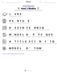 Aperçu de la feuille de travail imprimable Homi J. Bhabha