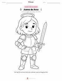 Página para colorear de Juana de Arco para niños