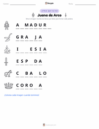 Vista previa de la hoja de trabajo imprimible de Juana de Arco