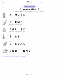 Aperçu de la feuille de travail imprimable Jeanne d'Arc