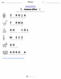 Podgląd drukowalnego arkusza ćwiczeń Joanna d'Arc