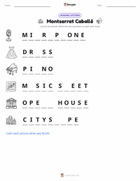 Montserrat Caballé printable worksheet preview