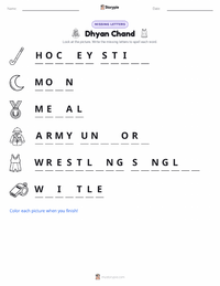 Dhyan Chand printable worksheet preview