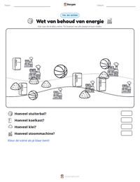 Wet van behoud van energie afdrukbare werkblad voorbeeld
