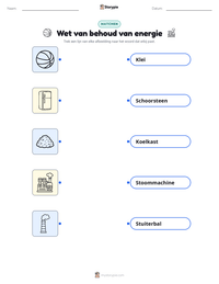 Wet van behoud van energie afdrukbare werkblad voorbeeld