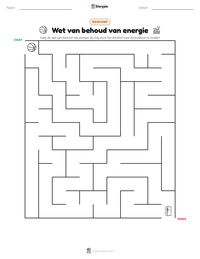 Wet van behoud van energie afdrukbare werkblad voorbeeld