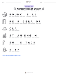 Conservation of Energy printable worksheet preview