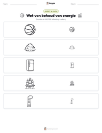 Wet van behoud van energie afdrukbare werkblad voorbeeld