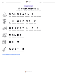 South America printable worksheet preview